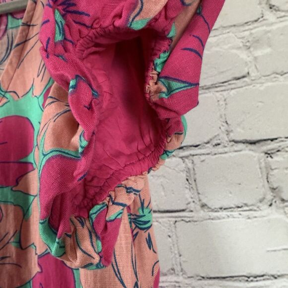The Odells x Oh Joy Julia Maxi Dress Pink Floral Hibiscus Puff Sleeves Size S - Picture 10 of 12